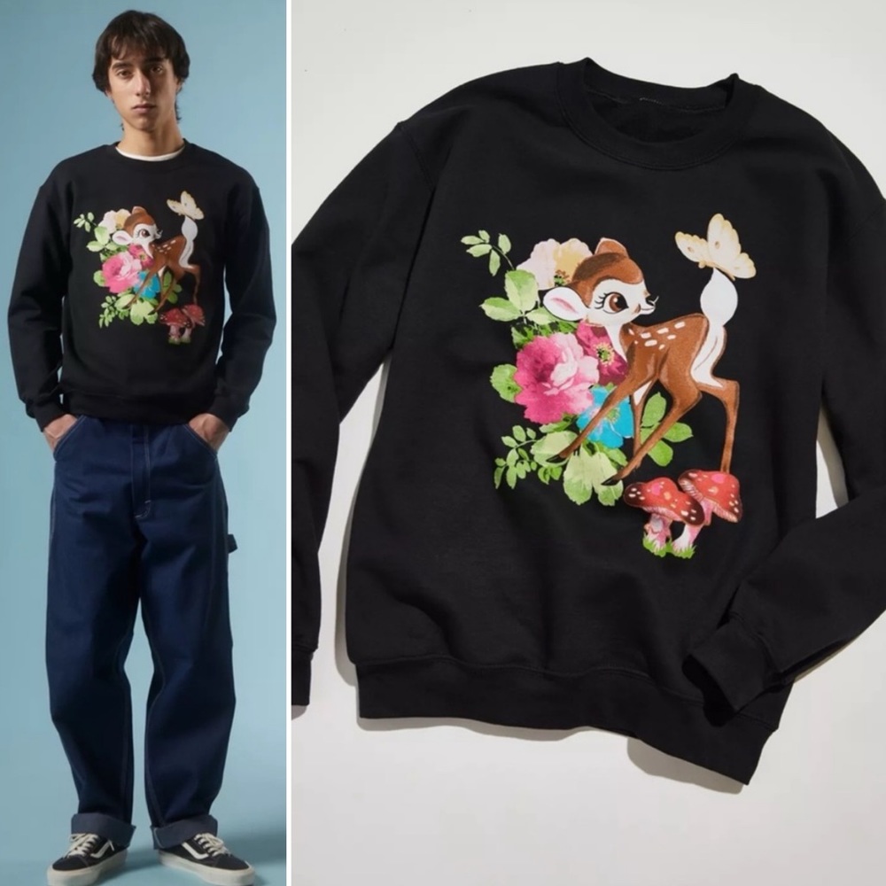 Urban Outfitters Men’s Bambi Crew Neck Sweatshirt Small black pullover Disney